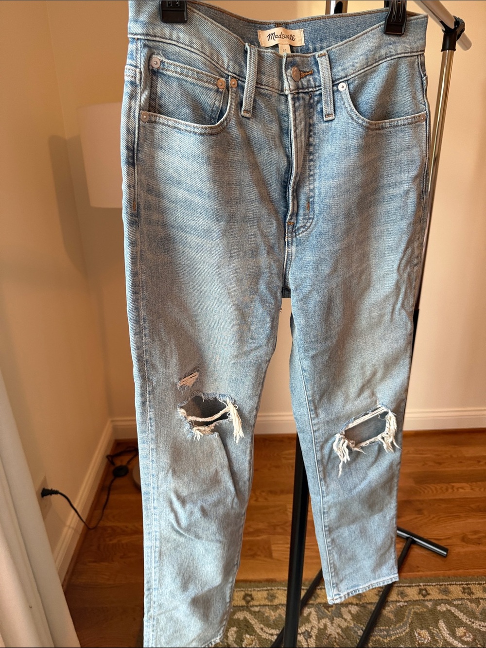 Madewell Light Blue Slim Straight Ripped Jeans